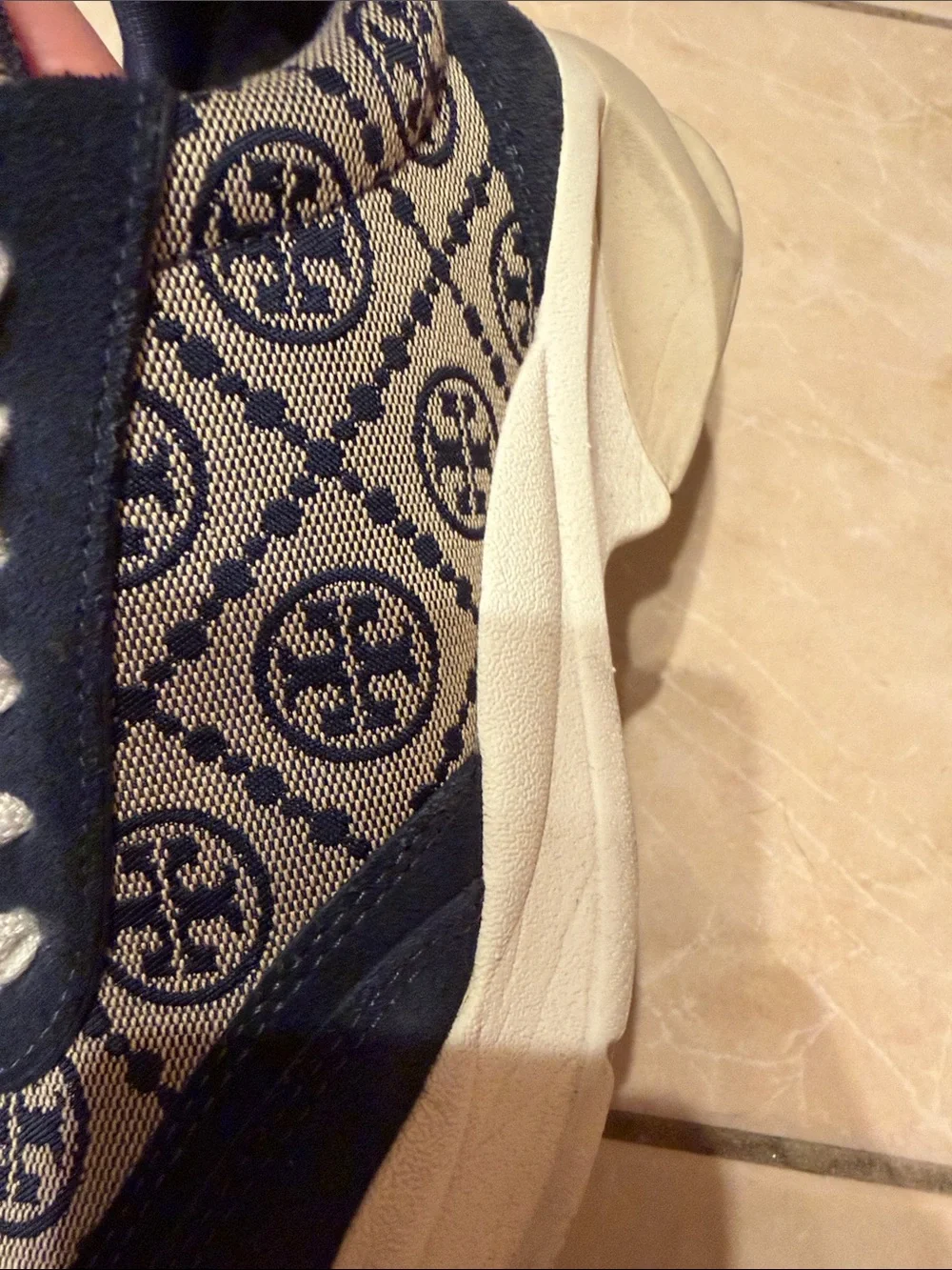 Tory Burch Navy and Beige Logo Running Sneakers